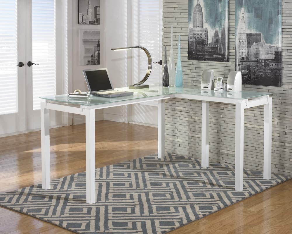 Contemporary Glass L-Shaped Home Office Desk